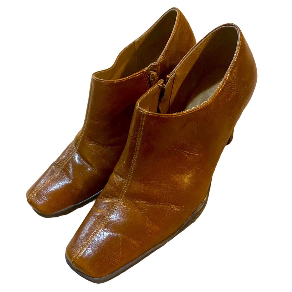 Vegan Leather Square Toe Brown Ankle Booties